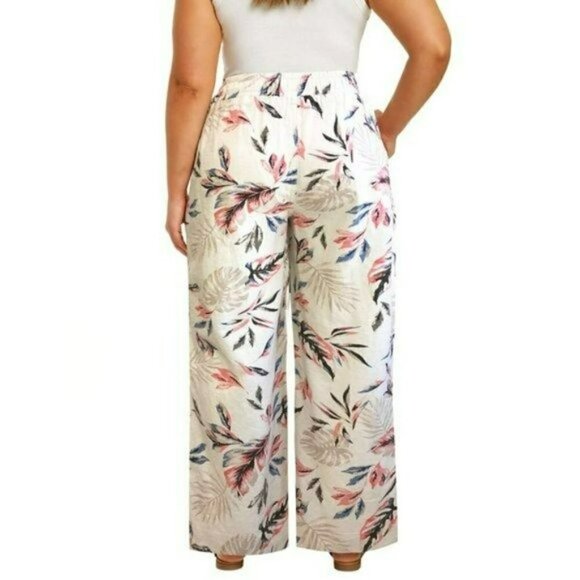 NWT Briggs Women's Wide Leg Lightweight Linen Blend 2 Pockets Floral Pants - Picture 10 of 10